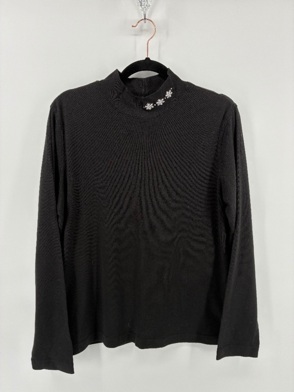 Northern Reflections Black Turtleneck Snowflake Embroidery 100%Cotton Nostalgic